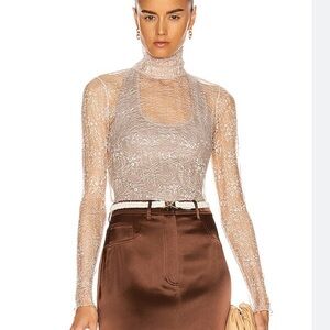 Jonathan Simkhai Lace Long Sleeve Hail sheer Turtleneck Top sz S